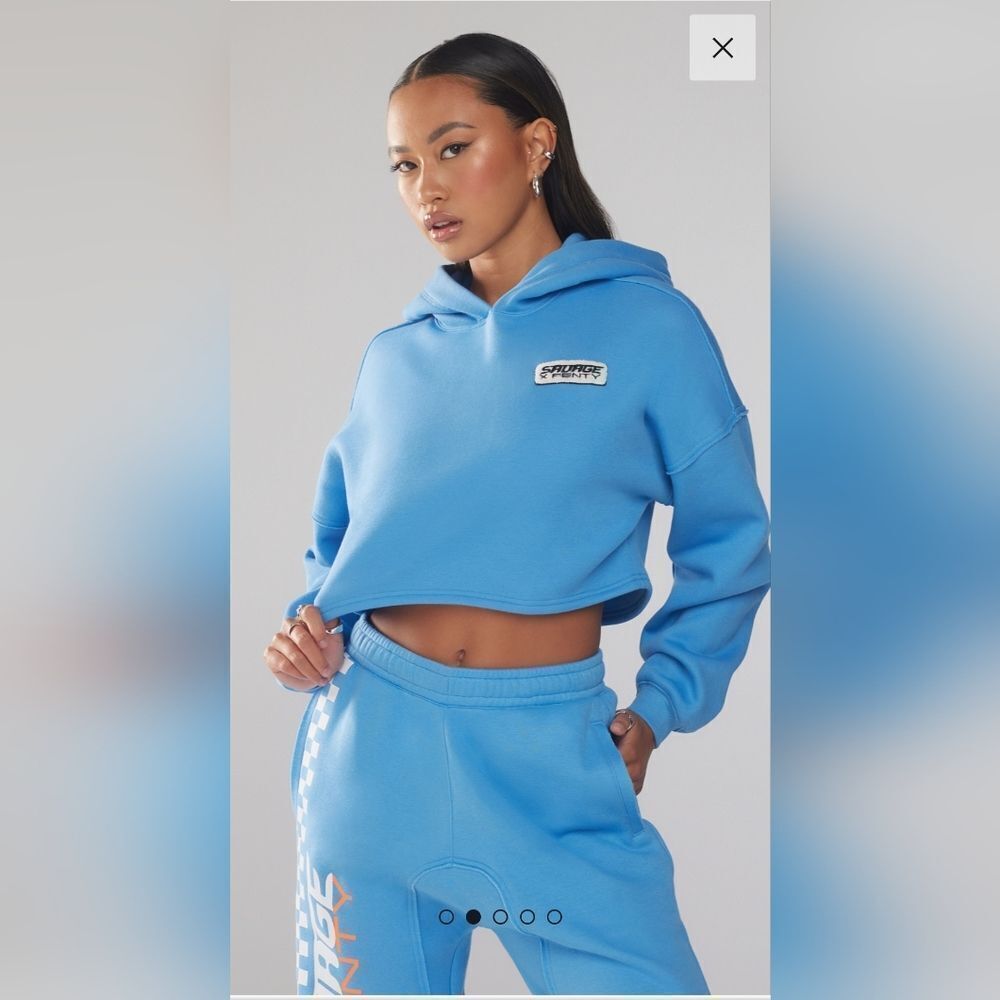 Savage X Fenty Xssential Racer Cropped Hoodie Size L in Blue Gaze NWT in packagi